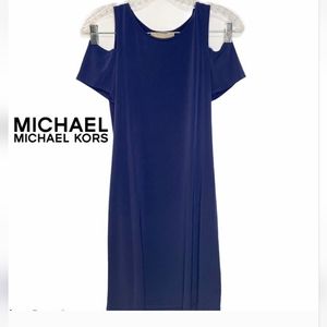 MICHAEL MICHAEL KORS COLD SHOULDER DRESS, Color Blue, SZ S